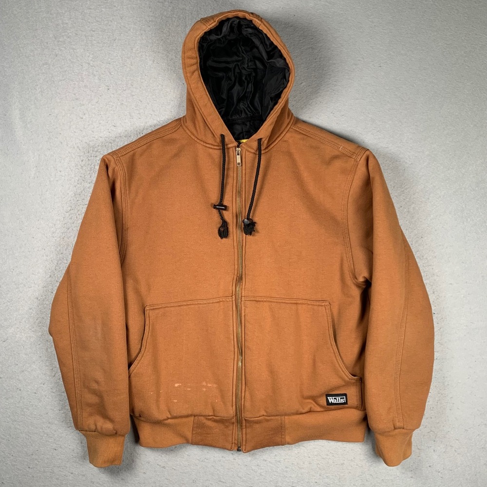 Walls Hooded Jacket Mens Medium Brown Quilted Lined Full Zip Workwear Hoodie